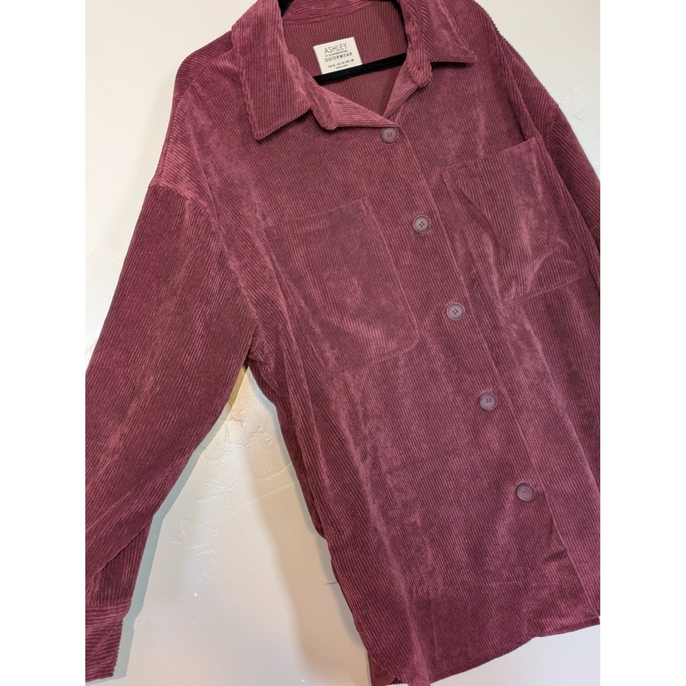 Ashley by 26 International Outerwear Corduroy Button Up Shirt Jacket XL Burgundy